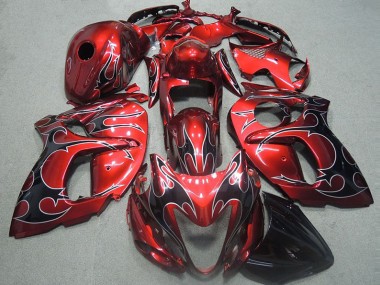 Carénage Moto GSXR 1300 Hayabusa 1996-2007 - Rouge avec Noir Flamme Vente en Gros