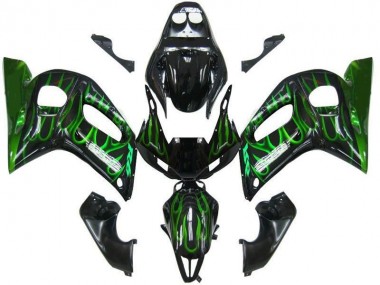 Carénage Moto R6 1998-2002 - Noir Vert Flamme Vente en Gros