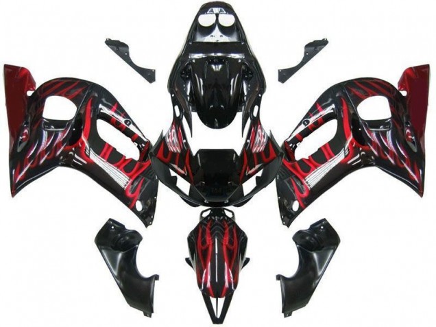 Carénage Moto R6 1998-2002 - Noir Rouge Flamme Vente en Gros Carénage Moto R6 1998-2002 - Noir Rouge Flamme Vente en Gros