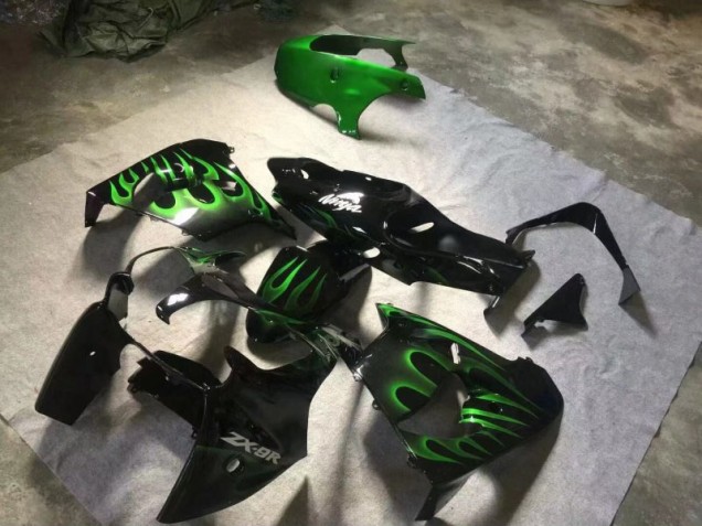 Carénage Moto ZX9R 2000-2001 - Noir Brillant Vert Flamme Vente en Gros Carénage Moto ZX9R 2000-2001 - Noir Brillant Vert Flamme Vente en Gros