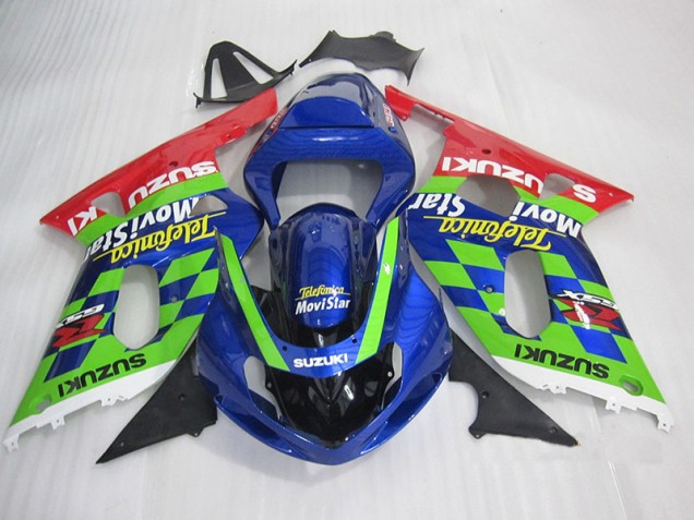 Carénage Moto GSXR 600 K1 K2 K3 2001-2003 - Bleu Vert Rouge Telefumia Movistar Vente en Gros Carénage Moto GSXR 600 K1 K2 K3 2001-2003 - Bleu Vert Rouge Telefumia Movistar Vente en Gros