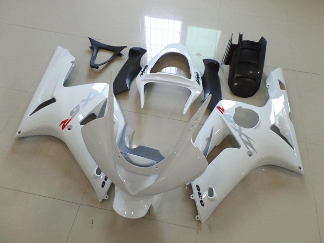 Carénage Moto ZX6R 2003-2004 - Blanc avec Argent Décalque Vente en Gros Carénage Moto ZX6R 2003-2004 - Blanc avec Argent Décalque Vente en Gros