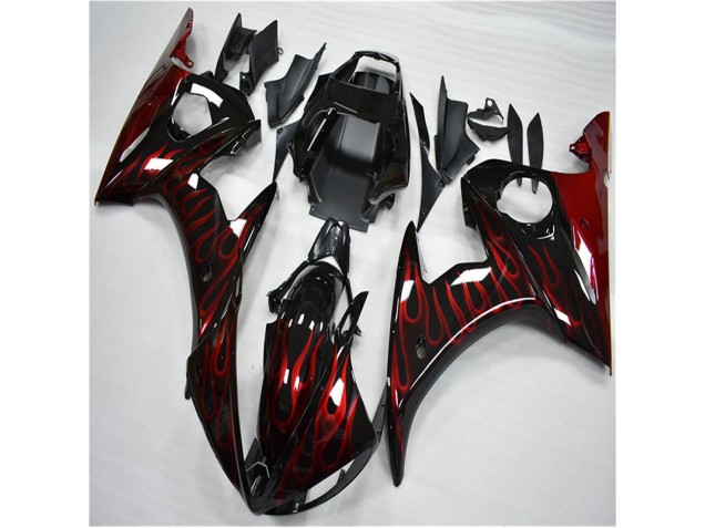 Carénage Moto R6 2003-2005 - Noir Rouge Flamme Vente en Gros Carénage Moto R6 2003-2005 - Noir Rouge Flamme Vente en Gros