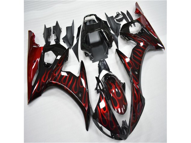Carénage Moto R6 2003-2005 - Noir Rouge Flamme Vente en Gros Carénage Moto R6 2003-2005 - Noir Rouge Flamme Vente en Gros