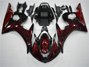 Carénage Moto R6 2003-2005 - Noir Rouge Flamme Vente en Gros