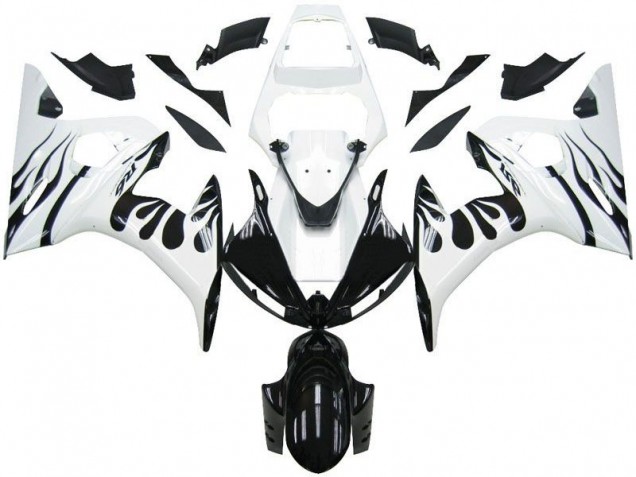 Carénage Moto R6 2003-2005 - Blanc Flamme Noir Vente en Gros Carénage Moto R6 2003-2005 - Blanc Flamme Noir Vente en Gros