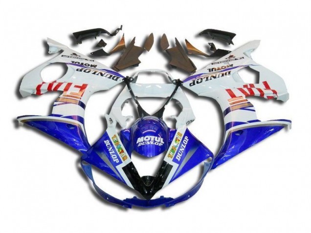 Carénage Moto R6 2003-2005 - Blanc Bleu Fiat Motul Dunlop Vente en Gros Carénage Moto R6 2003-2005 - Blanc Bleu Fiat Motul Dunlop Vente en Gros