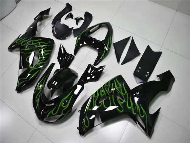 Carénage Moto ZX10R 2006-2007 - Noir Vert Flamme Vente en Gros Carénage Moto ZX10R 2006-2007 - Noir Vert Flamme Vente en Gros