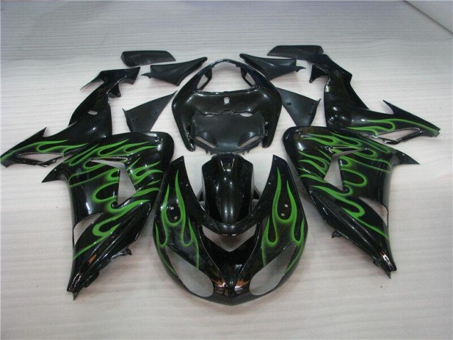 Carénage Moto ZX10R 2006-2007 - Noir Vert Flamme Vente en Gros Carénage Moto ZX10R 2006-2007 - Noir Vert Flamme Vente en Gros