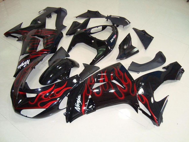 Carénage Moto ZX10R 2006-2007 - Noir Rouge Flamme Vente en Gros Carénage Moto ZX10R 2006-2007 - Noir Rouge Flamme Vente en Gros