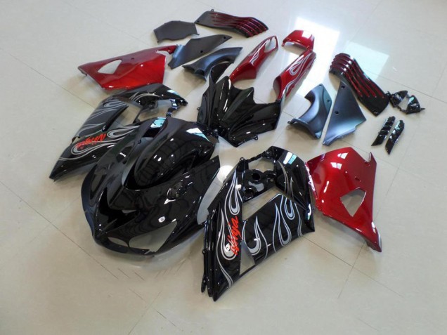 Carénage Moto ZX14R ZZR 1400 2006-2011 - Noir Nd Rouge Argent Flamme Vente en Gros Carénage Moto ZX14R ZZR 1400 2006-2011 - Noir Nd Rouge Argent Flamme Vente en Gros