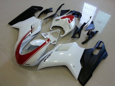 Carénage Moto Ducati 848 1098 1198 2007-2014 - Noir Mat Blanc avec Rouge Bande Vente en Gros