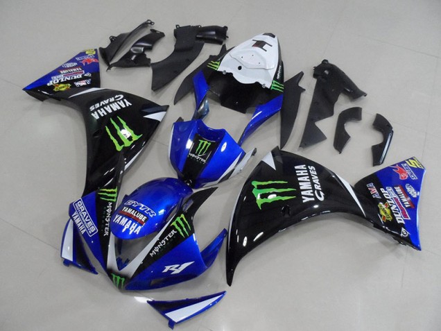 Carénages Moto R1 2012-2014 - Bleu Noir Monster Vente en Gros Carénages Moto R1 2012-2014 - Bleu Noir Monster Vente en Gros